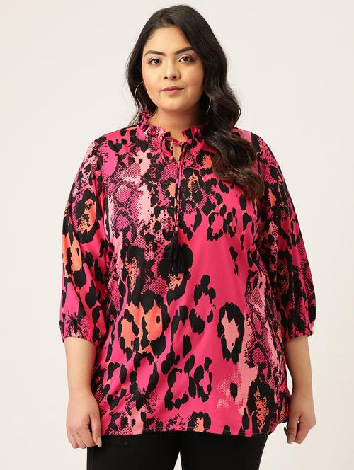 tie up neck animal print plus top - 17821540 - Very Small Image - 1