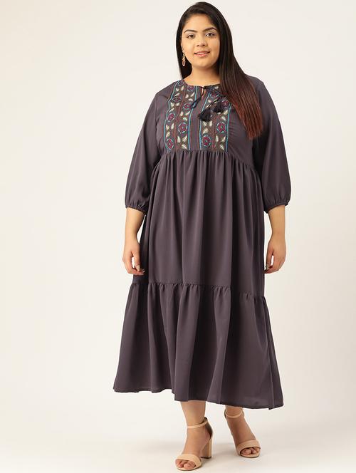 tie up neck embroidered tiered plus dress - 17821570 - Very Small Image - 1