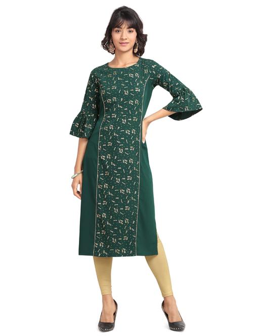 foil print flared kurta - 17821837 - Very Small Image - 1