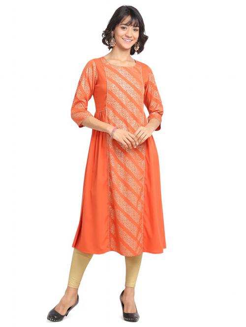 foil print flared kurta - 17821845 - Very Small Image - 1