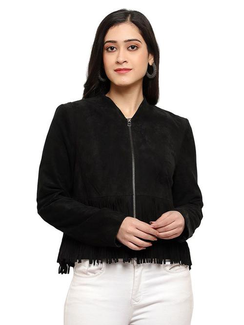 frayed hem solid leather/leatherette jacket - 17821857 - Very Small Image - 1