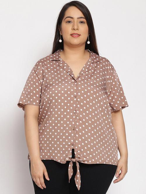 tie front polka dot plus shirt - 17822234 - Very Small Image - 1