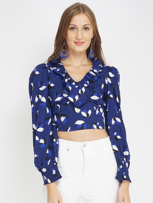 frill neck printed crop top - 17822250 - Very Small Image - 1