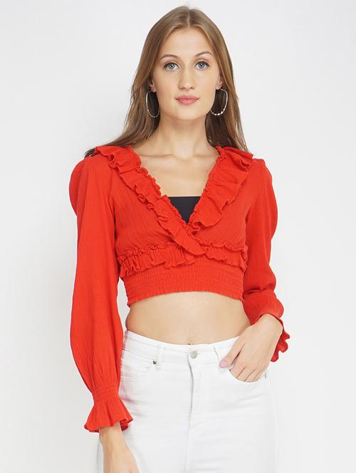 overlap neck solid crop top - 17822262 - Very Small Image - 1