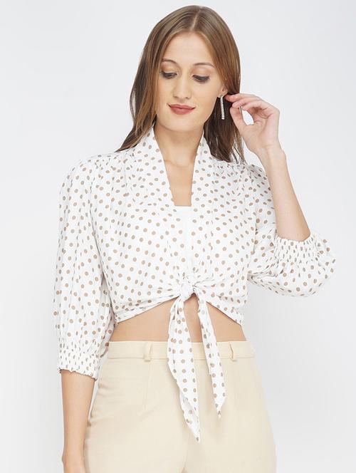 tie front polka dot crop top - 17822265 - Very Small Image - 1