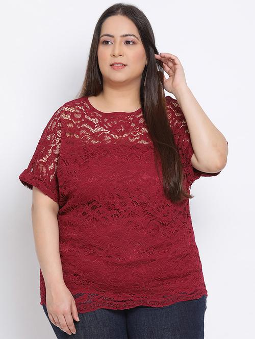 round neck laced plus top - 17822267 - Very Small Image - 1