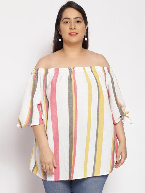 off shoulder striped top - 17822268 - Very Small Image - 1
