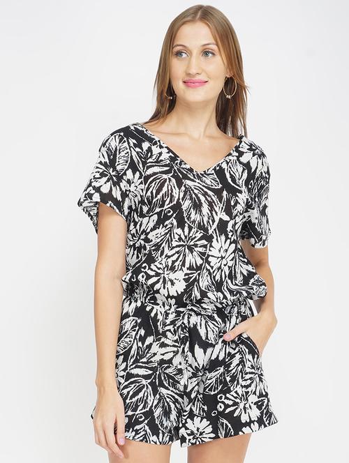 drawstring waist floral romper - 17822310 - Very Small Image - 1