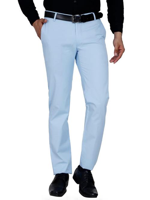 light blue solid flat front formal trouser - 17822890 - Very Small Image - 1