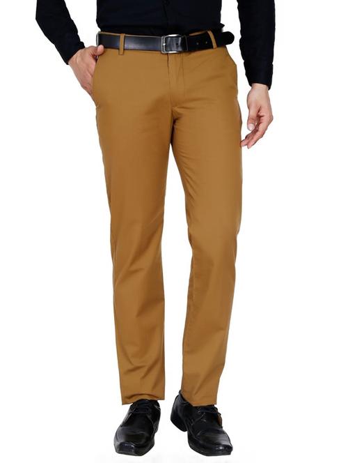 brown solid flat front formal trouser - 17822892 - Very Small Image - 1