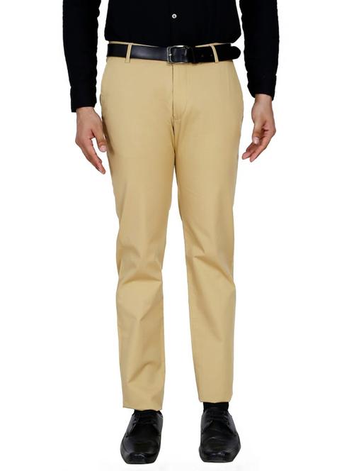 khaki solid flat front formal trouser - 17822893 - Very Small Image - 1