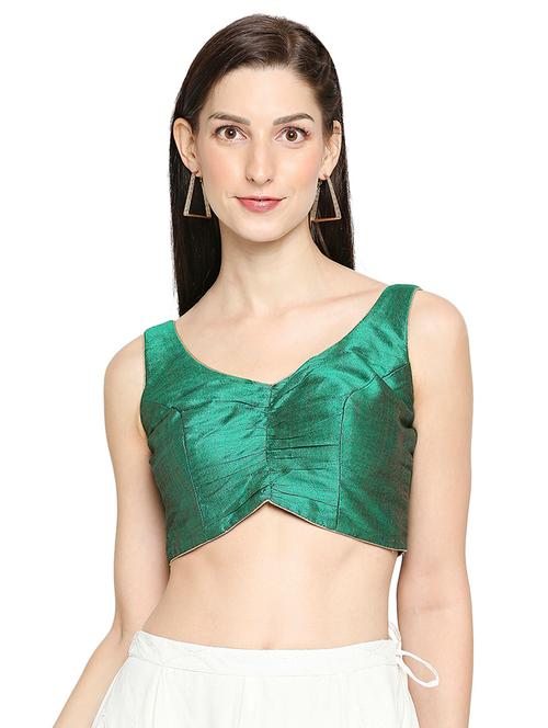 green silk solid blouse - 17822928 - Very Small Image - 1