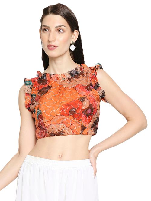 orange georgette printed blouse - 17822935 - Very Small Image - 1