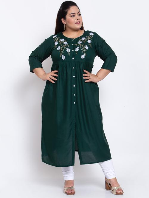 green floral embroidered a-line kurta - 17823129 - Very Small Image - 1