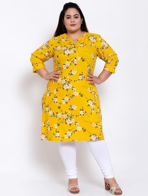 yellow rayon aline kurta - 17823132 - Very Small Image - 1