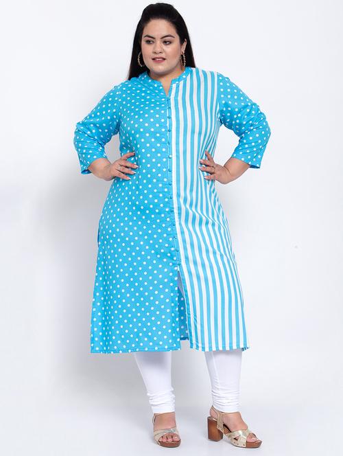 turquoise rayon aline kurta - 17823142 - Very Small Image - 1