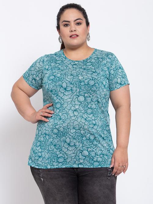 round neck floral print plus tee - 17823224 - Very Small Image - 1