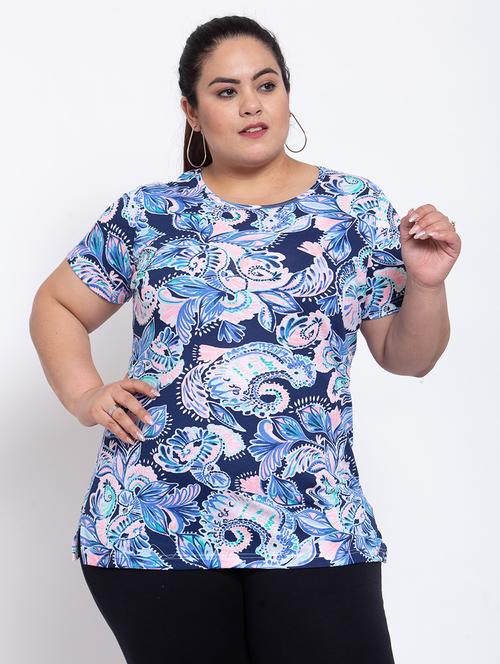 round neck floral print plus tee - 17823229 - Very Small Image - 1