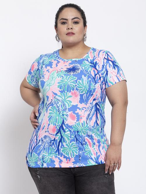 round neck floral print plus tee - 17823230 - Very Small Image - 1