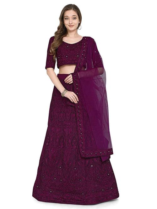 purple silk flared lehenga - 17823578 - Very Small Image - 1