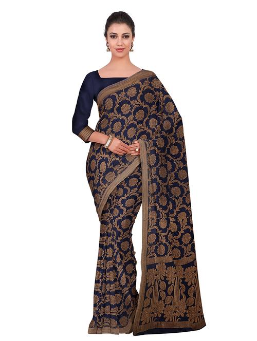 navy chiffon banarasi saree - 17824220 - Very Small Image - 1