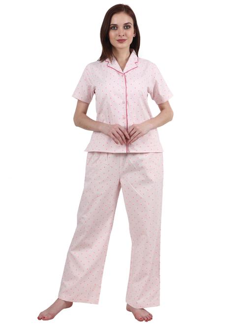 lapel neck printed nightwear pajama set - 17824371 - Very Small Image - 1