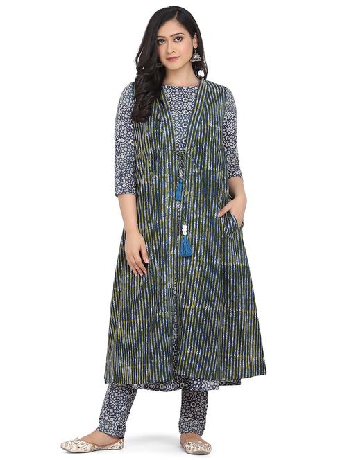 green cotton kurta pant set - 17824391 - Very Small Image - 1