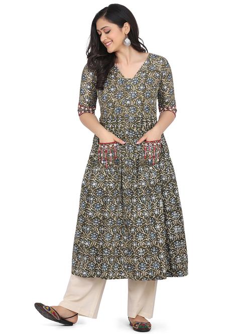 green cotton kurta pant set - 17824393 - Very Small Image - 1