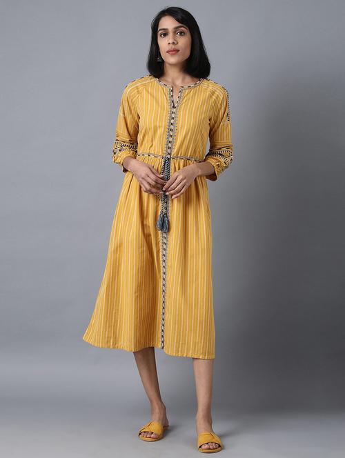 solid flared ethnic dress - 17824698 - Very Small Image - 1