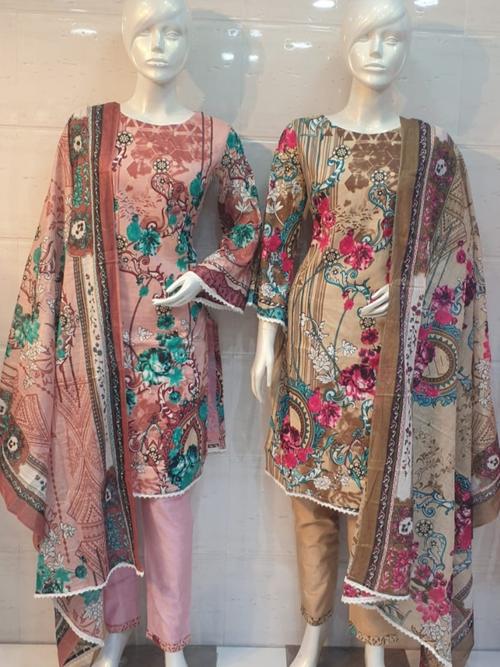 lawn cotton suit flower printed - 17825026 - Very Small Image - 1