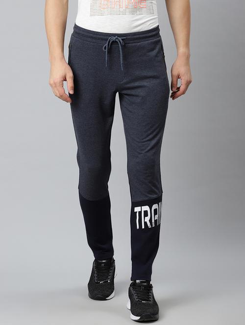 navy blue color block full length track pant - 17825407 - Very Small Image - 1