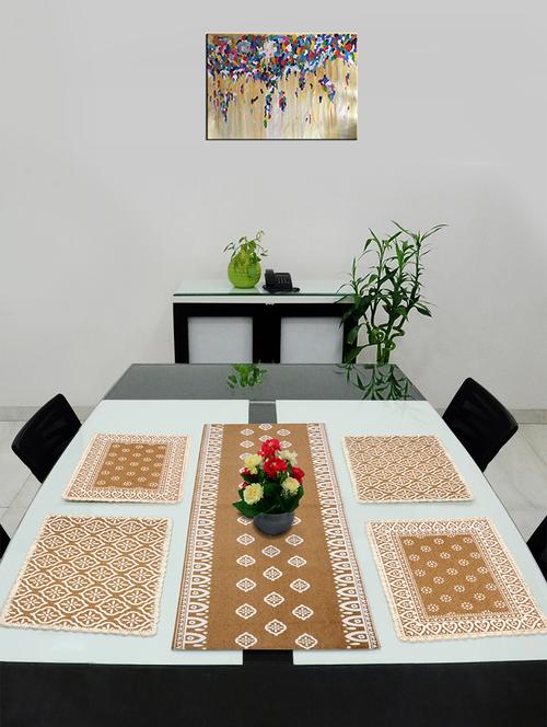 saral home cotton dining table placemats, 4 mat -33x45cm, 1 runner 33x120 cm (set of 5) - 17825465 - Very Small Image - 1