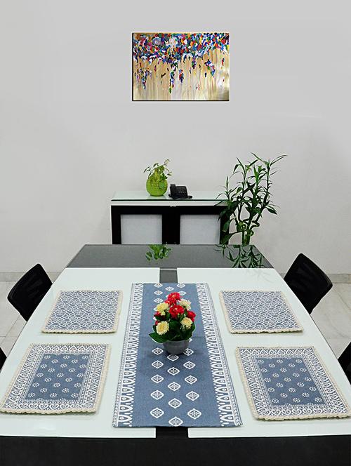 saral home cotton dining table placemats, 4 mat -33x45cm, 1 runner 33x120 cm (set of 5) - 17825466 - Very Small Image - 1