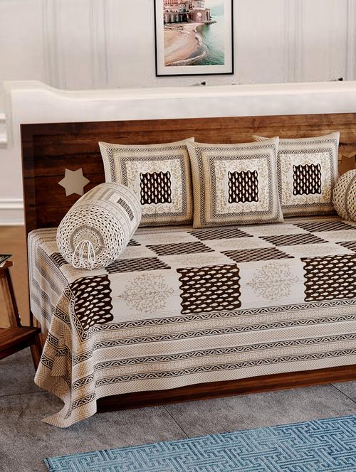 indhome life 100% cotton floral pattern diwan set with 6 pieces, 1 single bedsheet with 3 cushions covers and 2 bolster covers - 17825862 - Very Small Image - 1