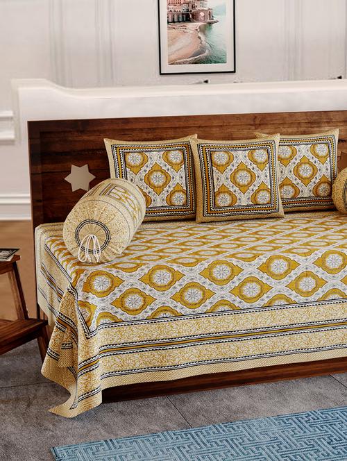 indhome life 100% cotton floral pattern diwan set with 6 pieces, 1 single bedsheet with 3 cushions covers and 2 bolster covers - 17825865 - Very Small Image - 1