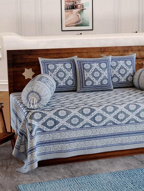 indhome life 100% cotton floral pattern diwan set with 6 pieces, 1 single bedsheet with 3 cushions covers and 2 bolster covers - 17825866 - Very Small Image - 1