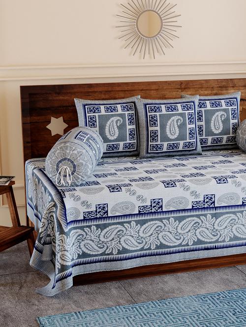 indhome life 100% cotton floral pattern diwan set with 6 pieces, 1 single bedsheet with 3 cushions covers and 2 bolster covers - 17825870 - Very Small Image - 1