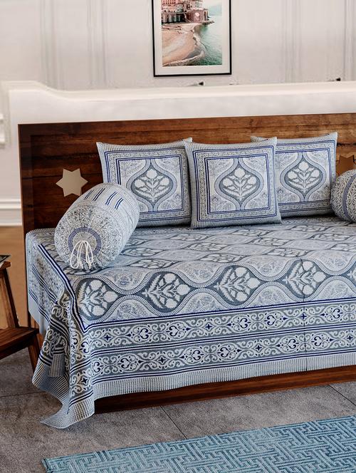 indhome life 100% cotton floral pattern diwan set with 6 pieces, 1 single bedsheet with 3 cushions covers and 2 bolster covers - 17825871 - Very Small Image - 1