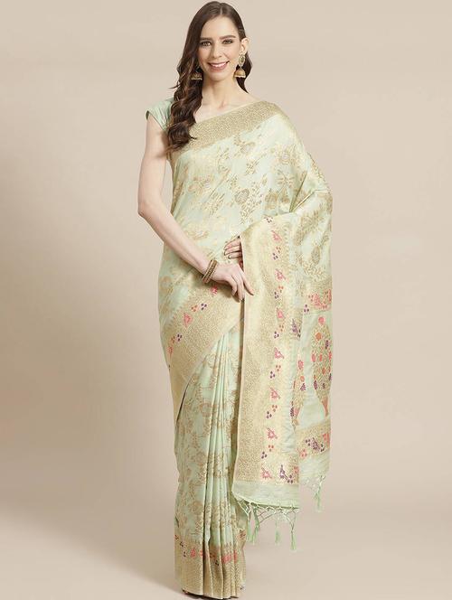 floral banarasi saree with blouse - 17826140 - Very Small Image - 1