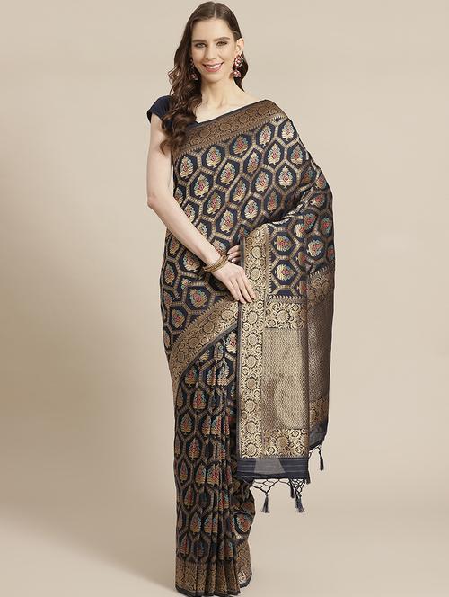 jacquard banarasi saree with blouse - 17826219 - Very Small Image - 1