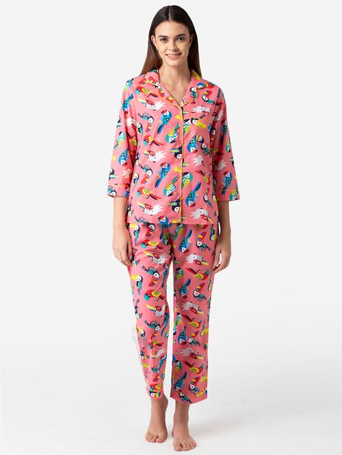 lapel neck printed nightwear pajama set - 17826708 - Very Small Image - 1