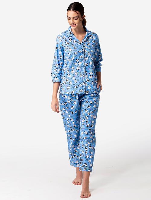 shirt collar printed nightwear pajama set - 17826712 - Very Small Image - 1