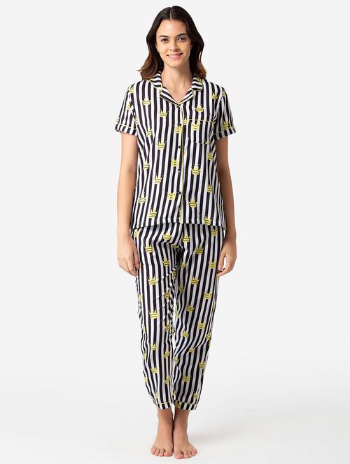 shirt collar striped nightwear pajama set - 17826737 - Very Small Image - 1
