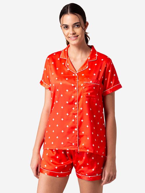 shirt collar printed nightwear shorts set - 17826753 - Very Small Image - 1