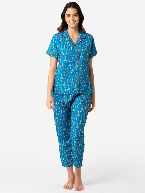 shirt collar printed nightwear pajama set - 17826760 - Very Small Image - 1