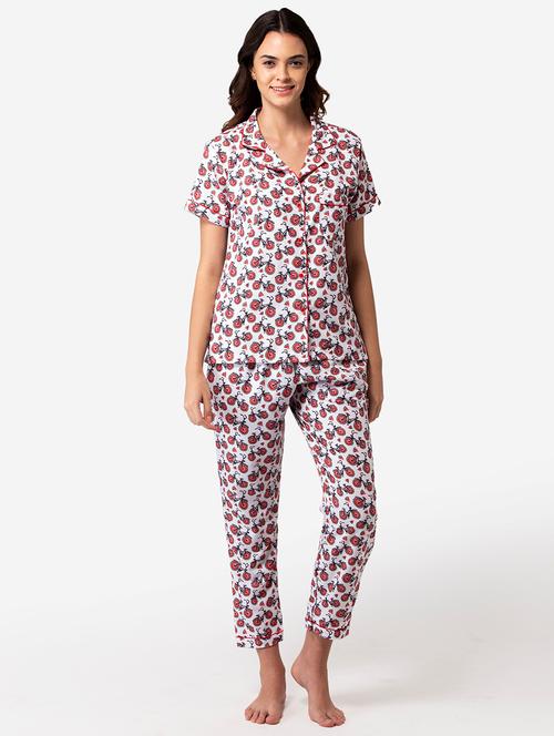 shirt collar printed nightwear pajama set - 17826761 - Very Small Image - 1
