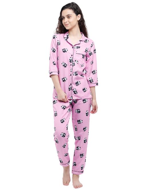 shirt collar printed nightwear pajama set - 17826777 - Very Small Image - 1