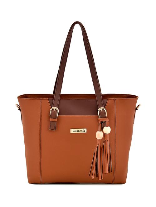 tan leatherette (pu) combo handbag - 17827749 - Very Small Image - 1