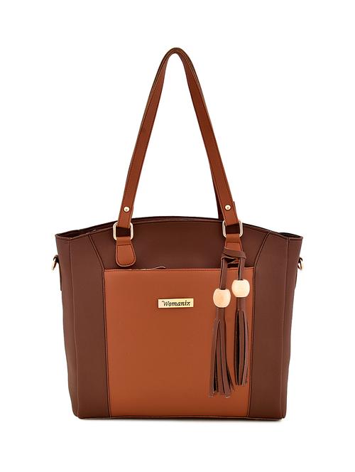 brown leatherette (pu) combo handbag - 17827753 - Very Small Image - 1