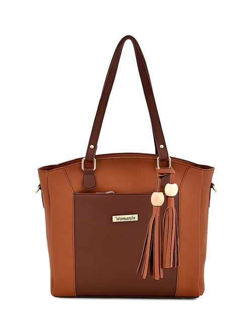 tan leatherette (pu) combo handbag - 17827754 - Very Small Image - 1